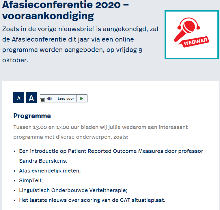 Aankondiging Afasieconferentie 2020
